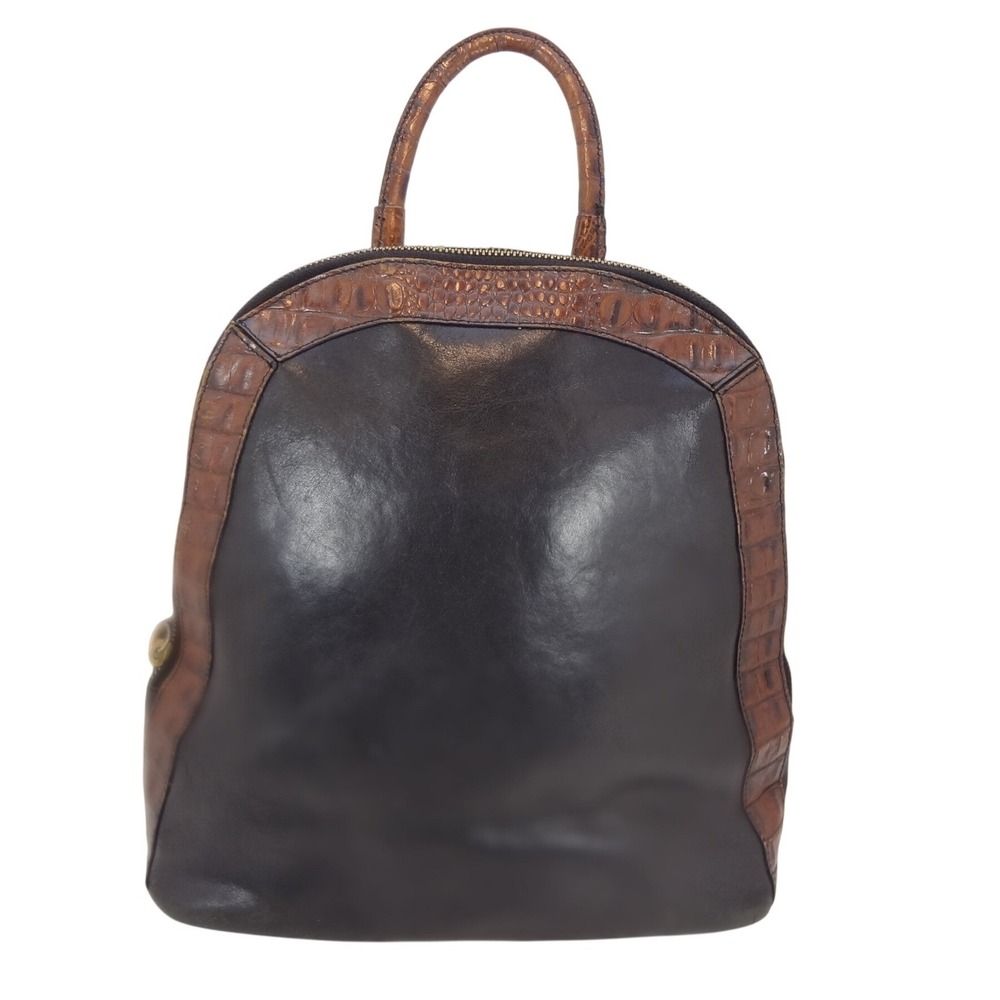 Brahmin Dome Backpack Medium Black Brown Fair Croc Trim Tuscan Collection
